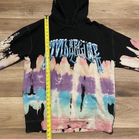 Civil Regime Hoodie Mens Large Black Floral Embroidered Rose Tie Dye Fleece - Picture 8 of 10